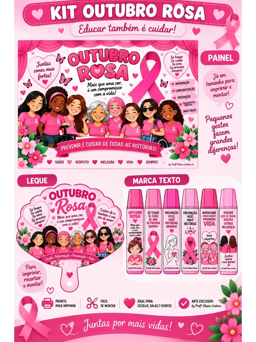 Capa de Kit Outubro Rosa com Leque e Painel
