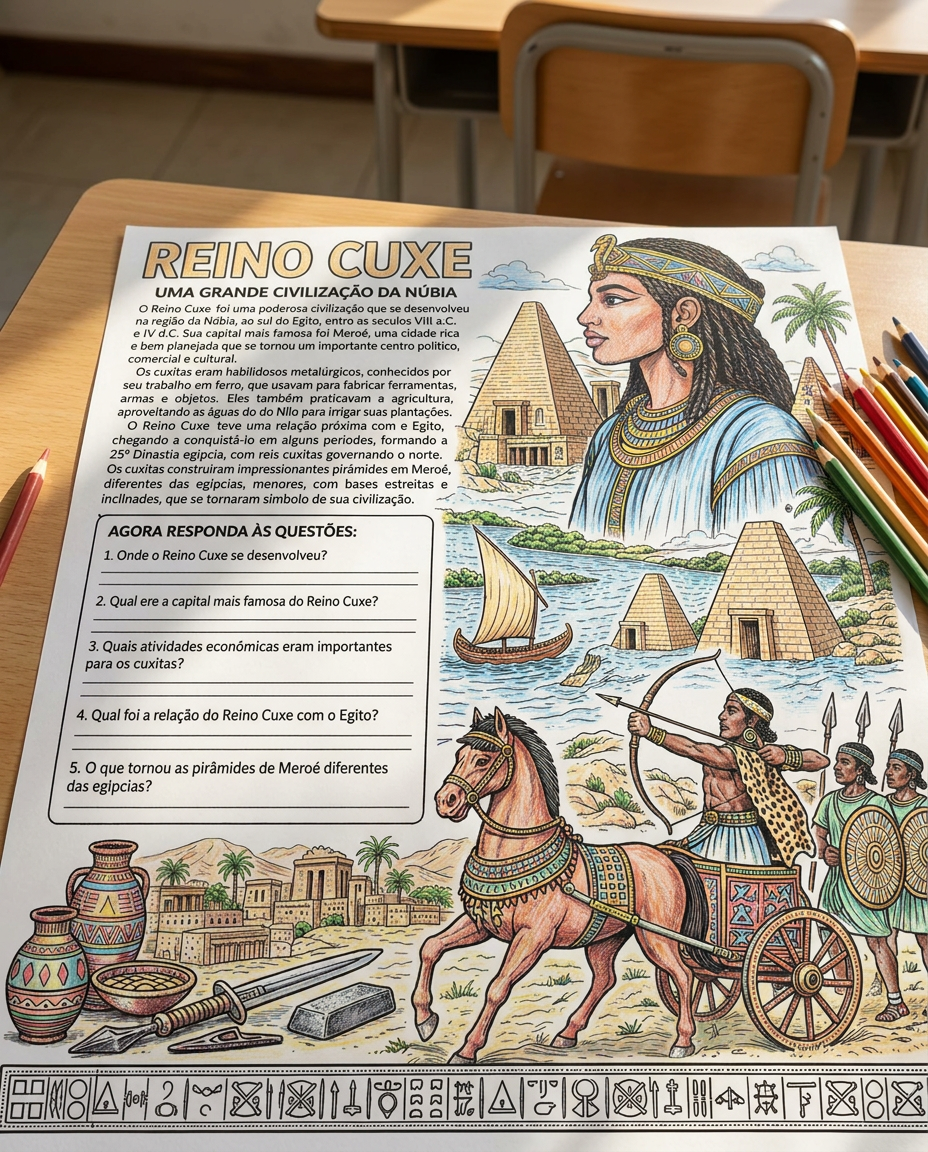 Capa de Reino de Cuxe (kush) - Atividade ilustrada