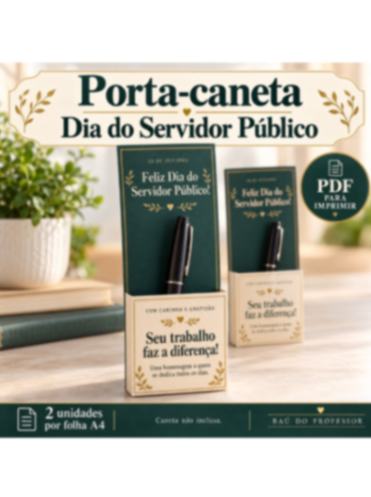 Capa de Porta-Caneta Dia do Servidor Público Verde e Dourado em PDF