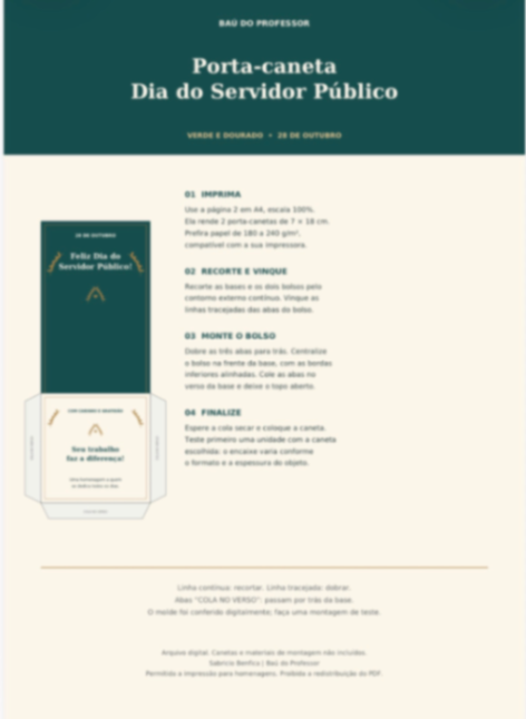Imagem da galeria 1 de Porta-Caneta Dia do Servidor Público Verde e Dourado em PDF