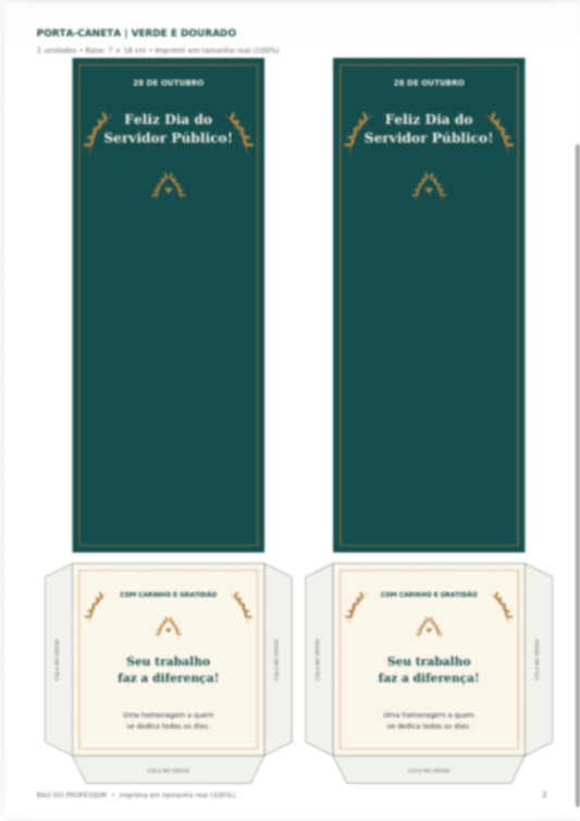 Imagem da galeria 2 de Porta-Caneta Dia do Servidor Público Verde e Dourado em PDF