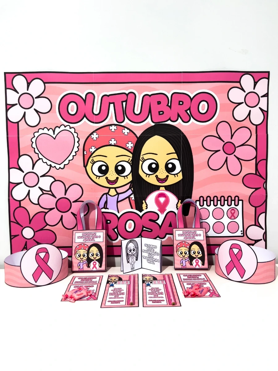 Kit Outubro Rosa Infantil – Painel, Lembrancinhas e Atividades para Educação Infantil