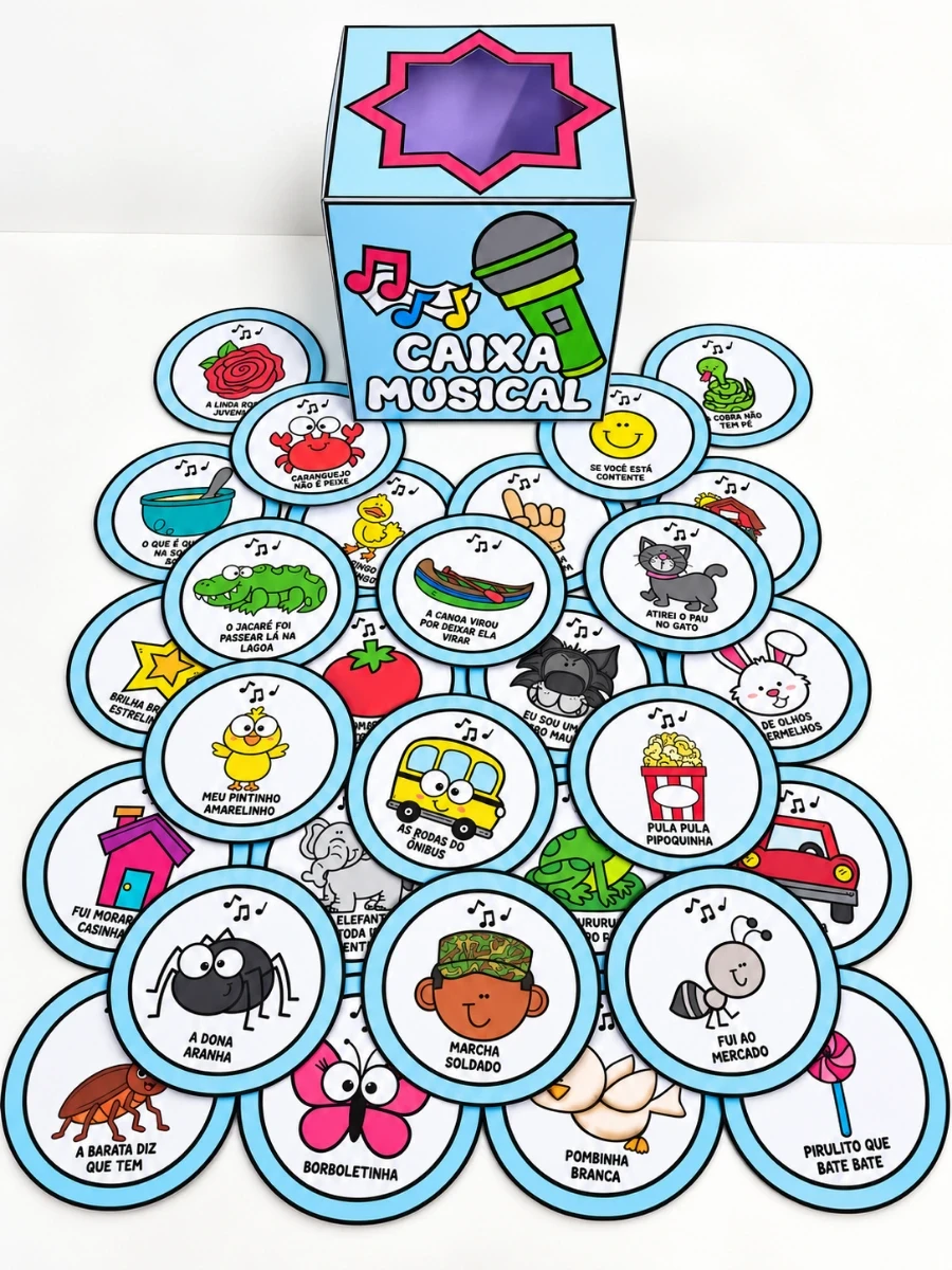Caixa Musical para Educação Infantil com Fichas Ilustradas