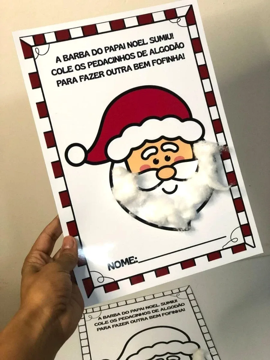 Capa de Atividade Natalina Barba do Papai Noel com Algodão para Crianças