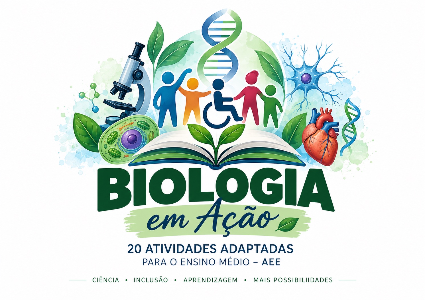 Capa de Biologia em Ação: 20 Atividades Adaptadas para o Ensino Médio – AEE