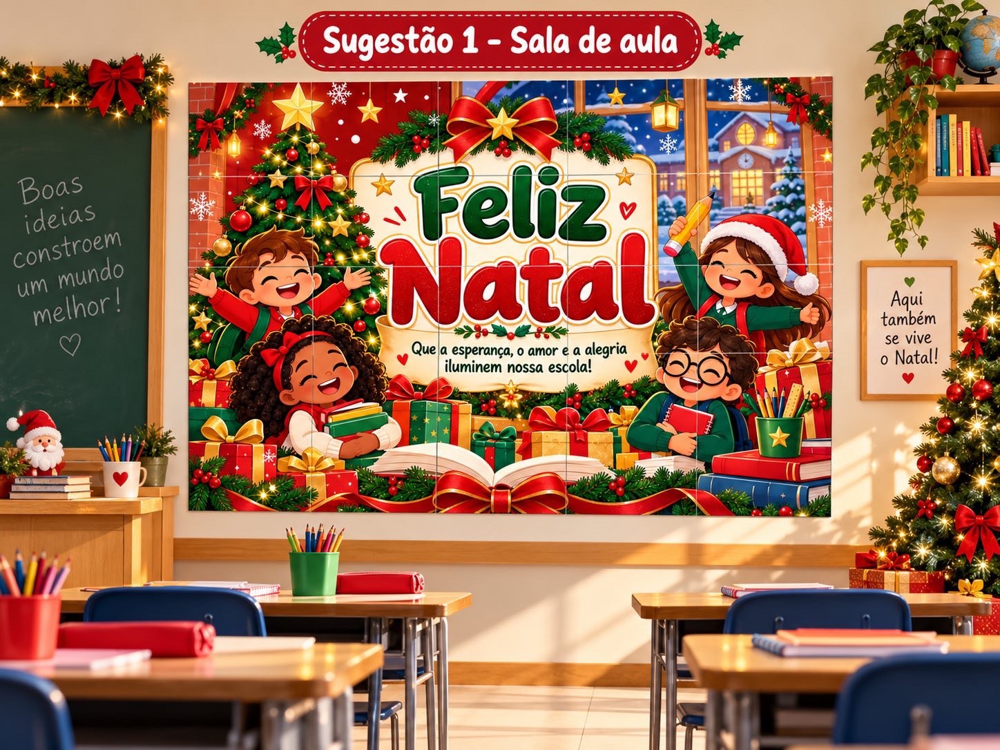 Capa de Painel de Natal Escolar 5x5 Folhas A4 | Feliz Natal
