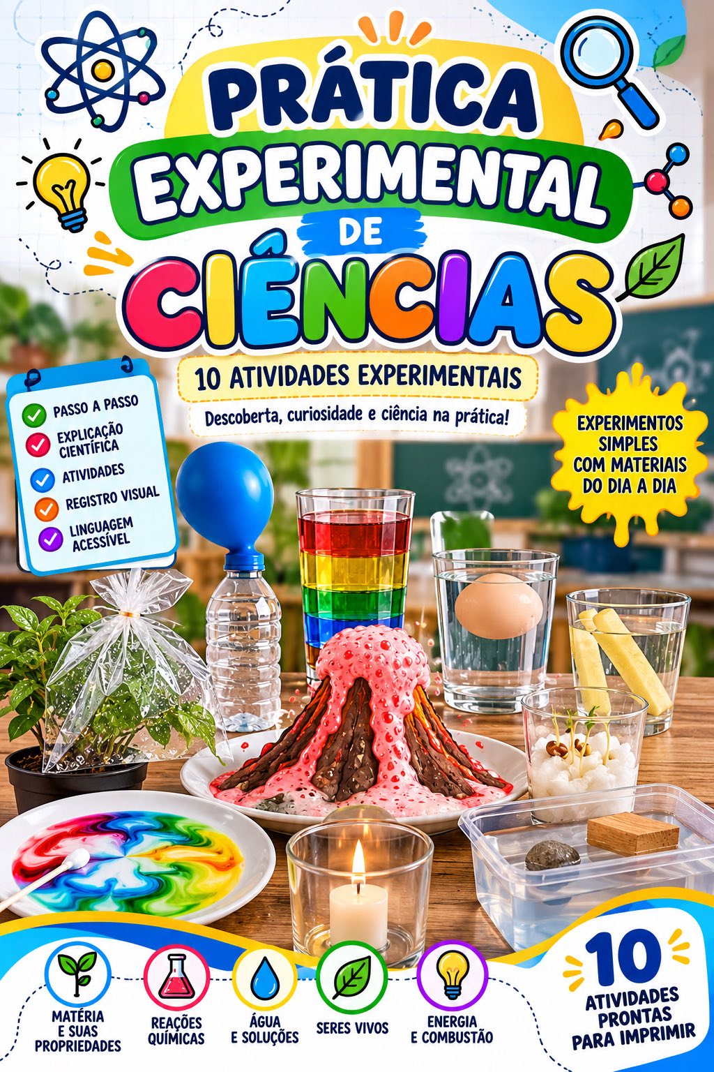 Capa de Prática Experimental de Ciências: 10 Experimentos para Imprimir