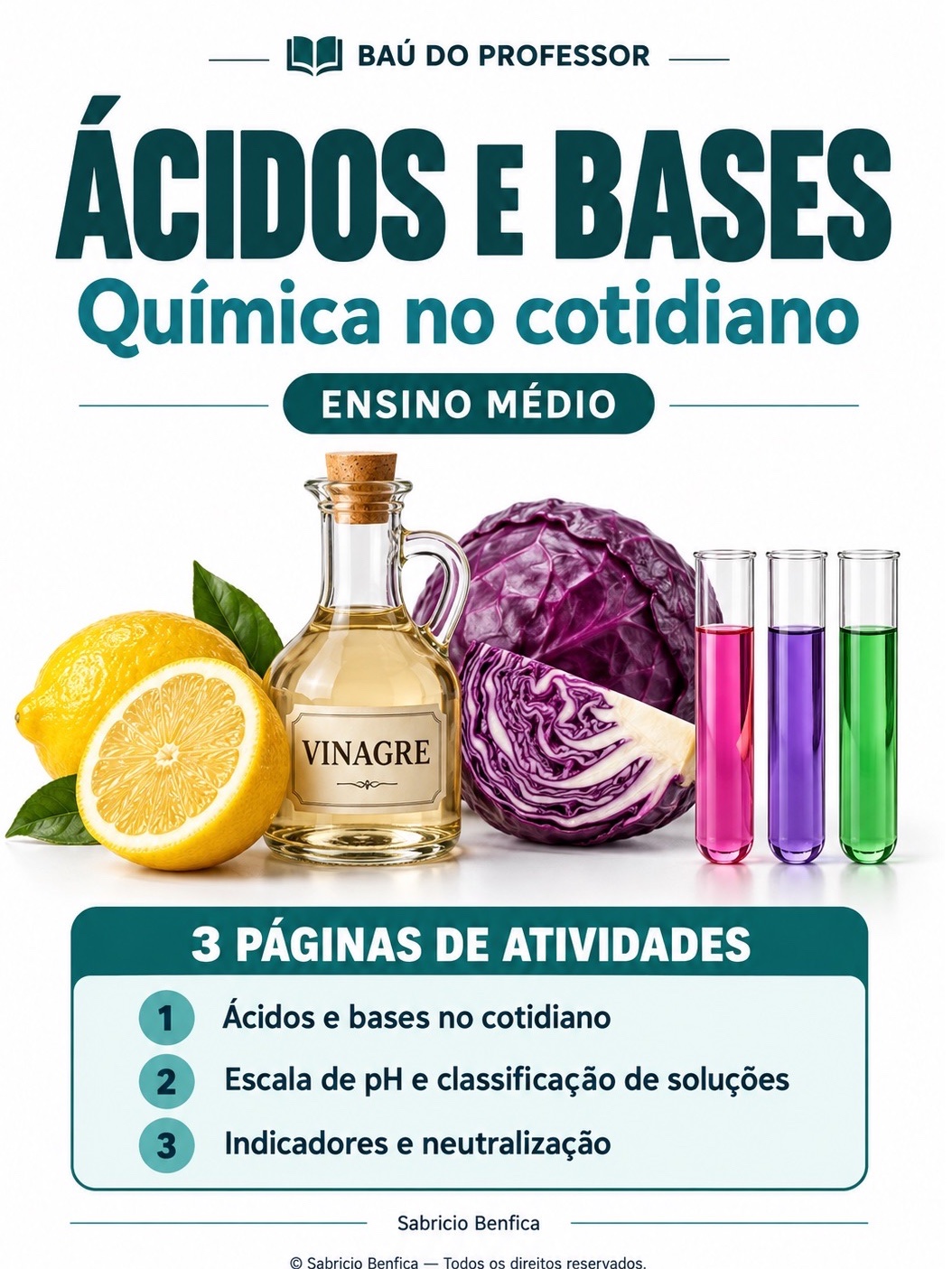 Capa de Ácidos e Bases: Atividades de Química para Ensino Médio em PDF