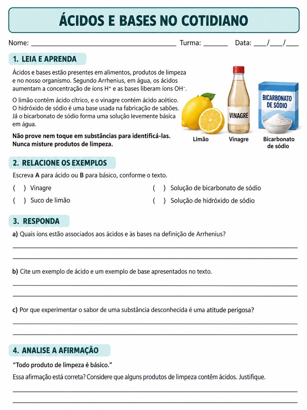Imagem da galeria 1 de Ácidos e Bases: Atividades de Química para Ensino Médio em PDF
