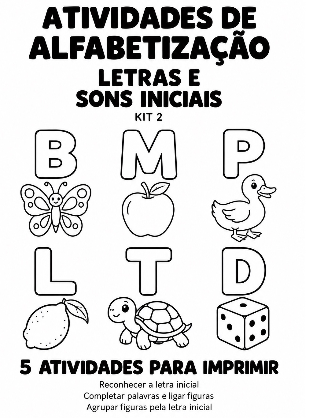 Capa de Atividades de Letra Inicial para Alfabetização – Kit 2