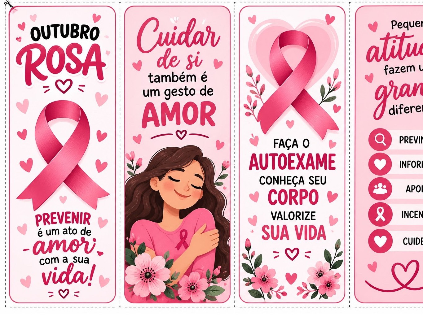 Capa de 12 Marca-Páginas Outubro Rosa para Imprimir – Lembrancinhas PDF