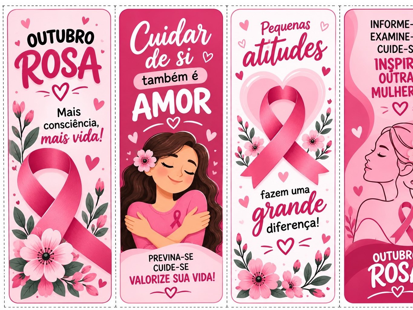 Imagem da galeria 1 de 12 Marca-Páginas Outubro Rosa para Imprimir – Lembrancinhas PDF