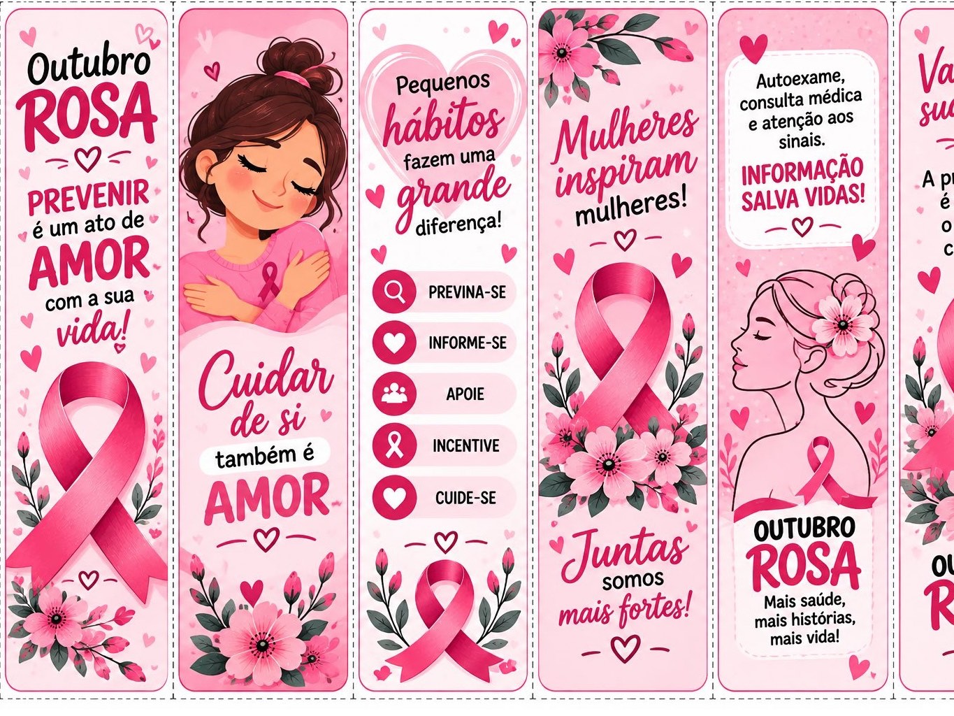 Imagem da galeria 2 de 12 Marca-Páginas Outubro Rosa para Imprimir – Lembrancinhas PDF