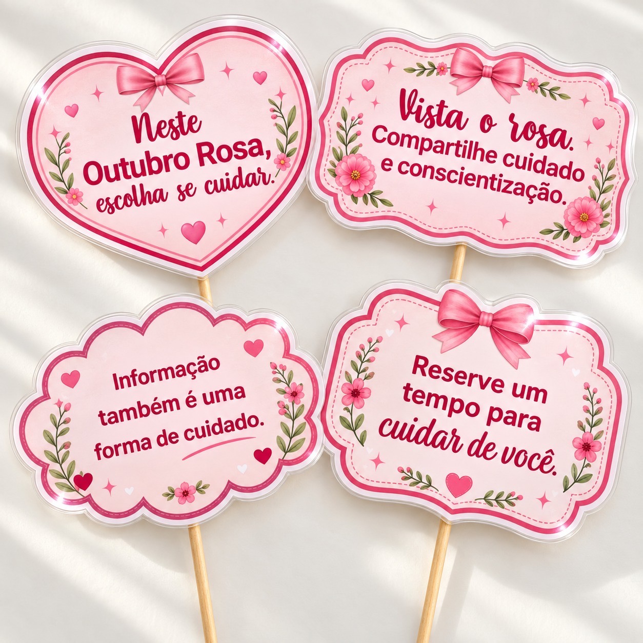 Capa de Kit Outubro Rosa – 28 Plaquinhas para Fotos e Decoração