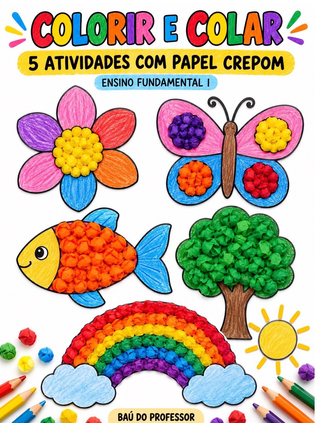 Capa de Atividades de Colagem com Papel Crepom e Pintura – Fundamental I