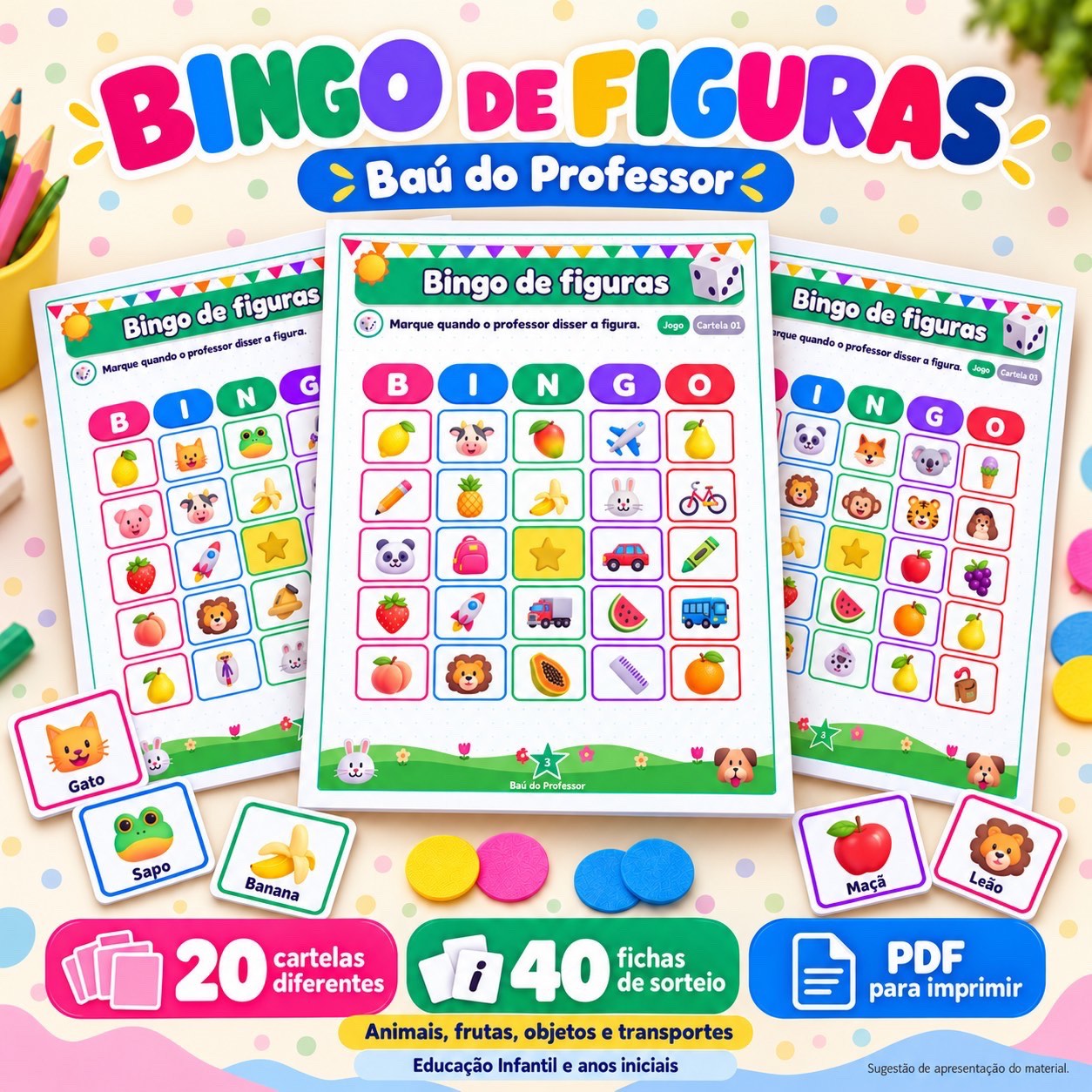 Capa de Bingo de Figuras para Imprimir — 20 Cartelas em PDF