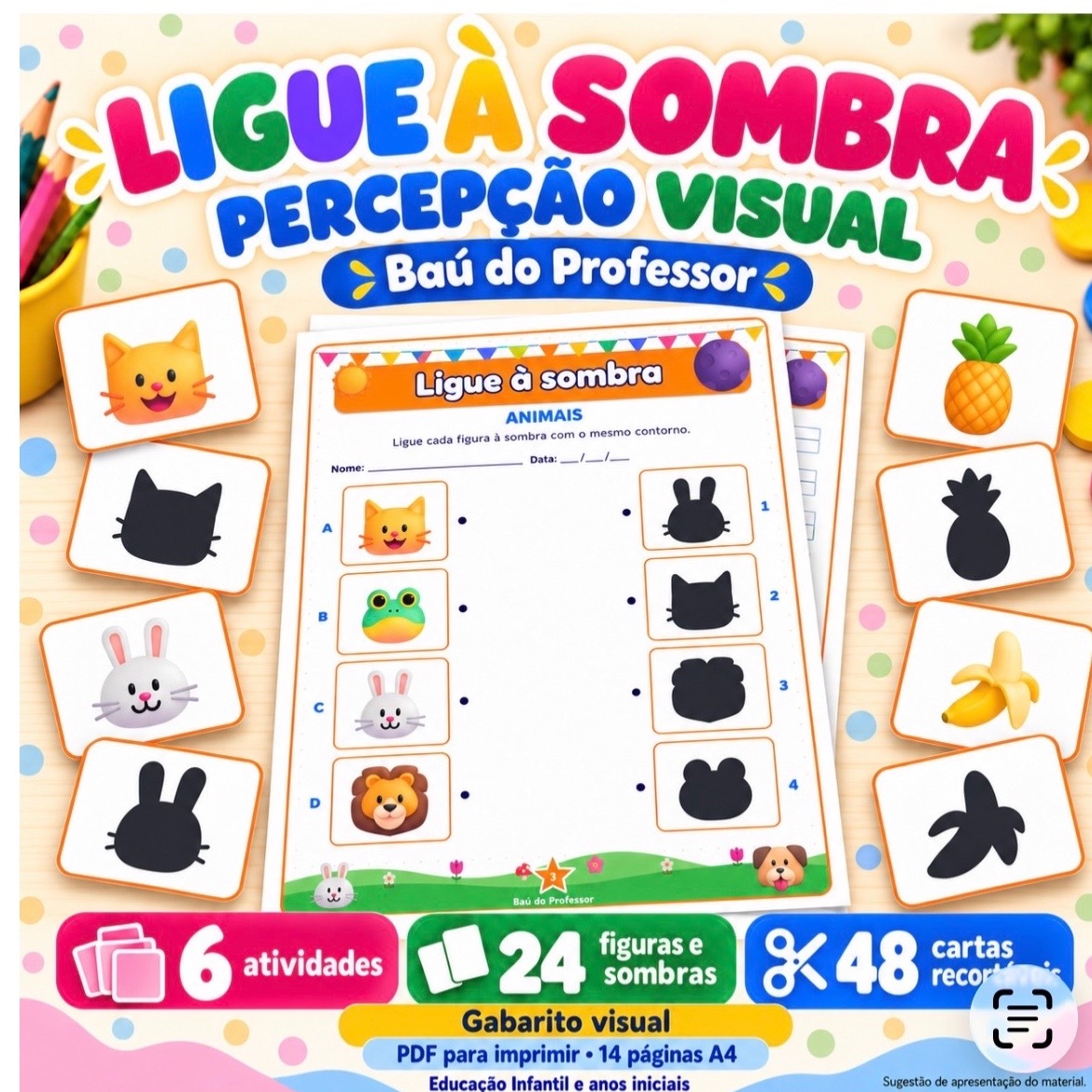 Capa de Ligue à Sombra para Imprimir — 6 Atividades e 48 Cartas PDF