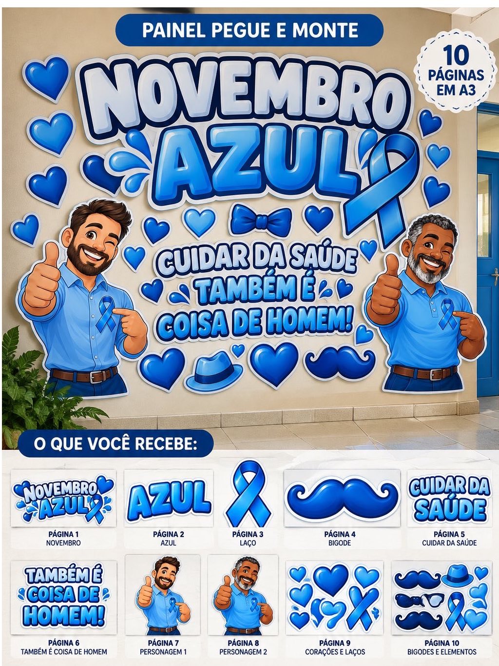 Capa de Painel Novembro Azul Pegue e Monte A3 | Decoração para Imprimir