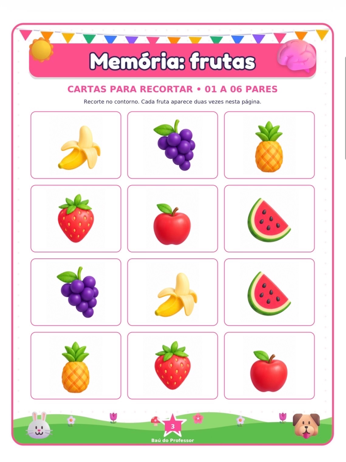 Imagem da galeria 2 de Jogo da Memória das Frutas para Imprimir — 18 Pares em PDF