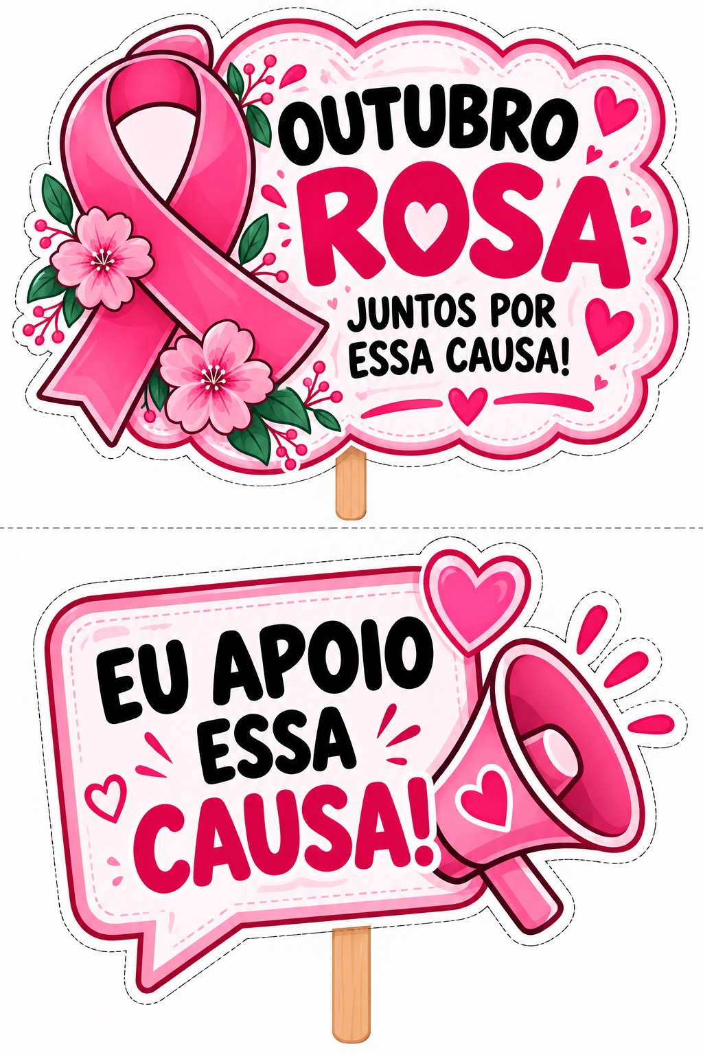 Imagem da galeria 1 de Outubro Rosa-16 Plaquinhas Grandes + 32 Plaquinhas Pequenas para Fotos