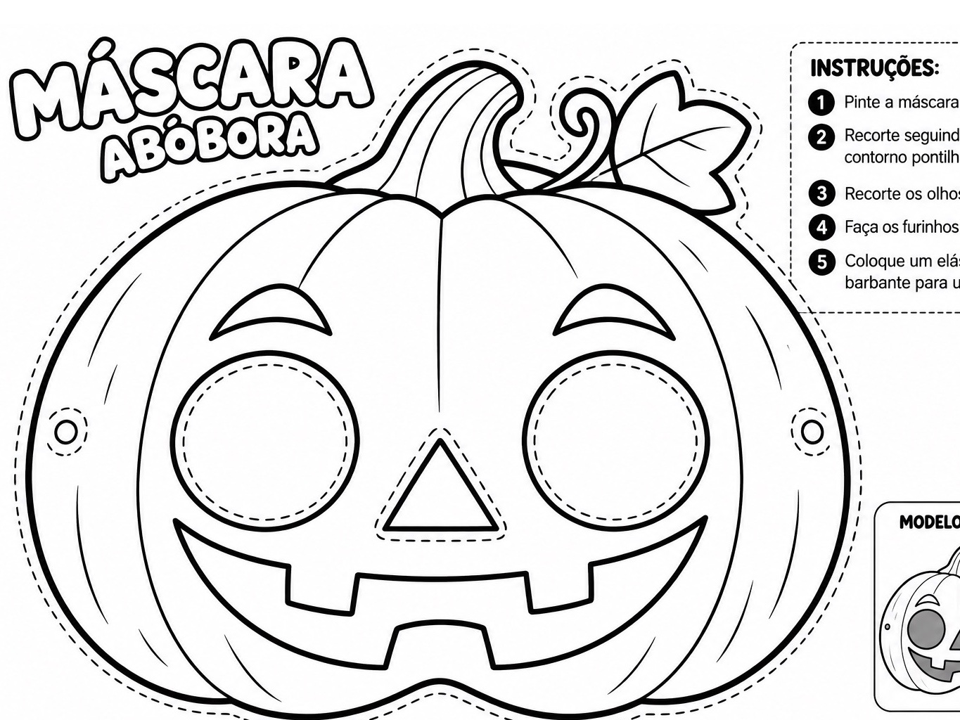 Capa de Máscaras de Halloween para Colorir e Recortar – Kit com 5 Modelos
