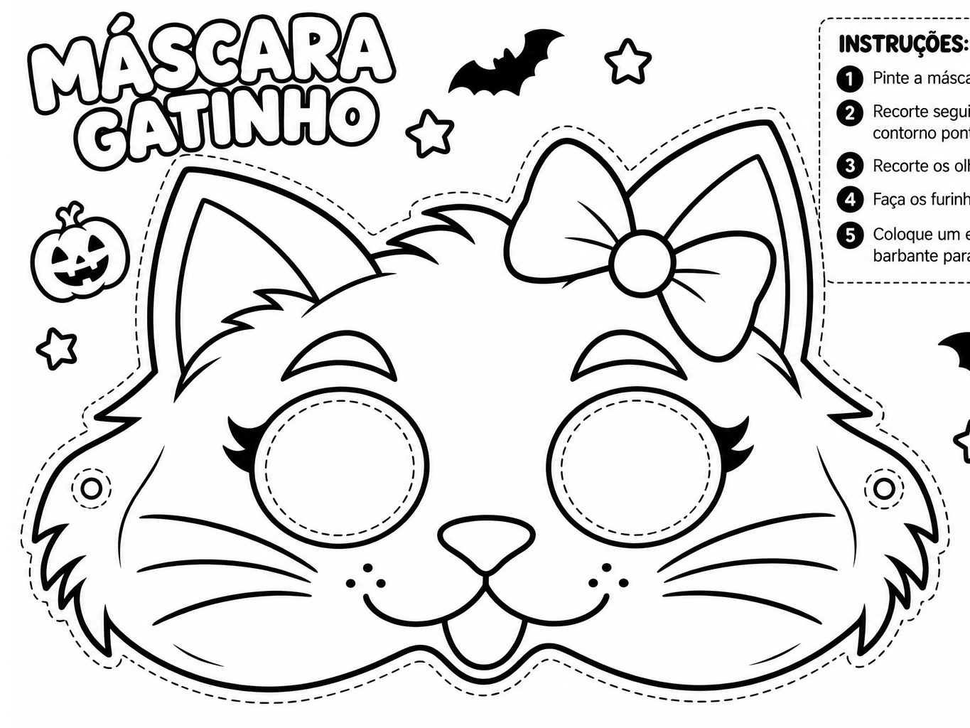 Imagem da galeria 3 de Máscaras de Halloween para Colorir e Recortar – Kit com 5 Modelos