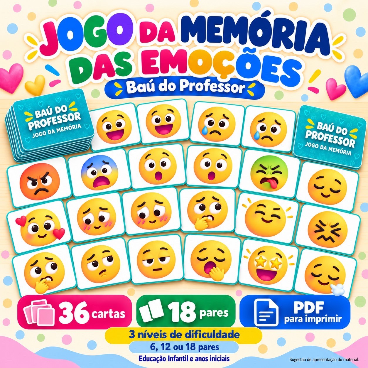 Capa de Jogo da Memória das Emoções para Imprimir — 18 Pares PDF