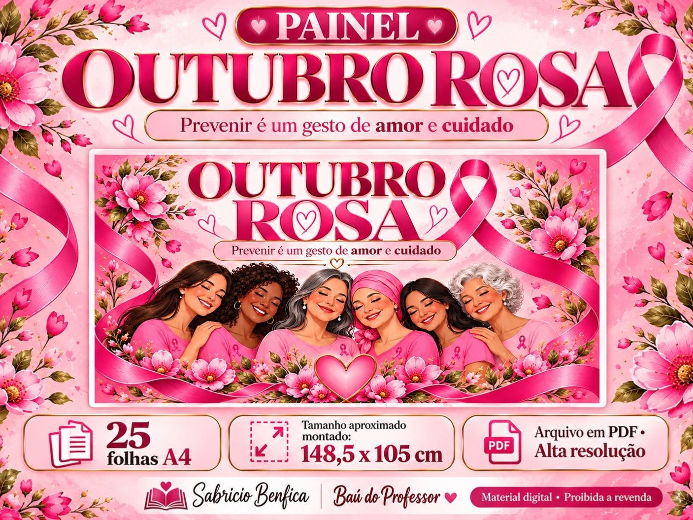 Capa de Painel Outubro Rosa para Imprimir em PDF – 25 Folhas A4