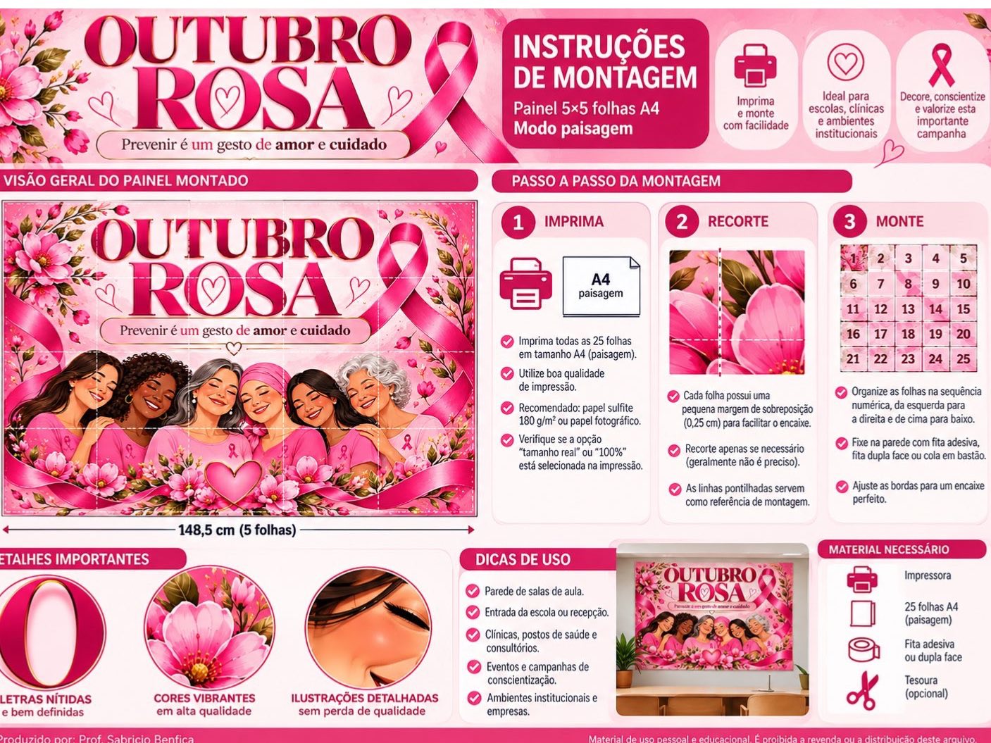 Imagem da galeria 2 de Painel Outubro Rosa para Imprimir em PDF – 25 Folhas A4