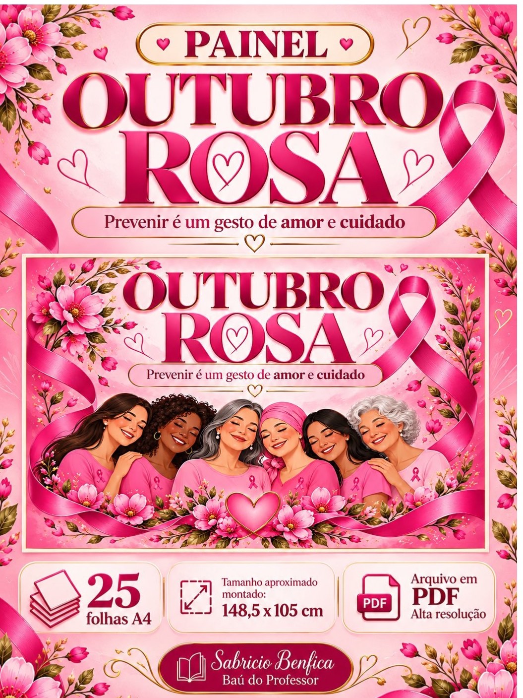Imagem da galeria 3 de Painel Outubro Rosa para Imprimir em PDF – 25 Folhas A4