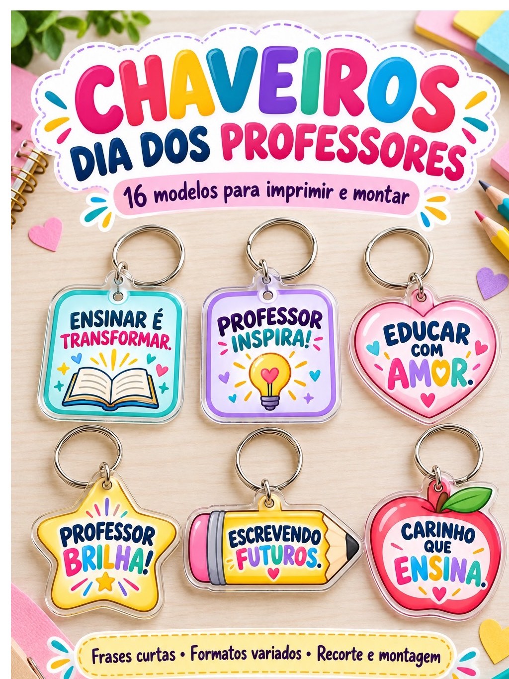 Capa de Chaveiros Dia dos Professores para Imprimir – 16 Modelos