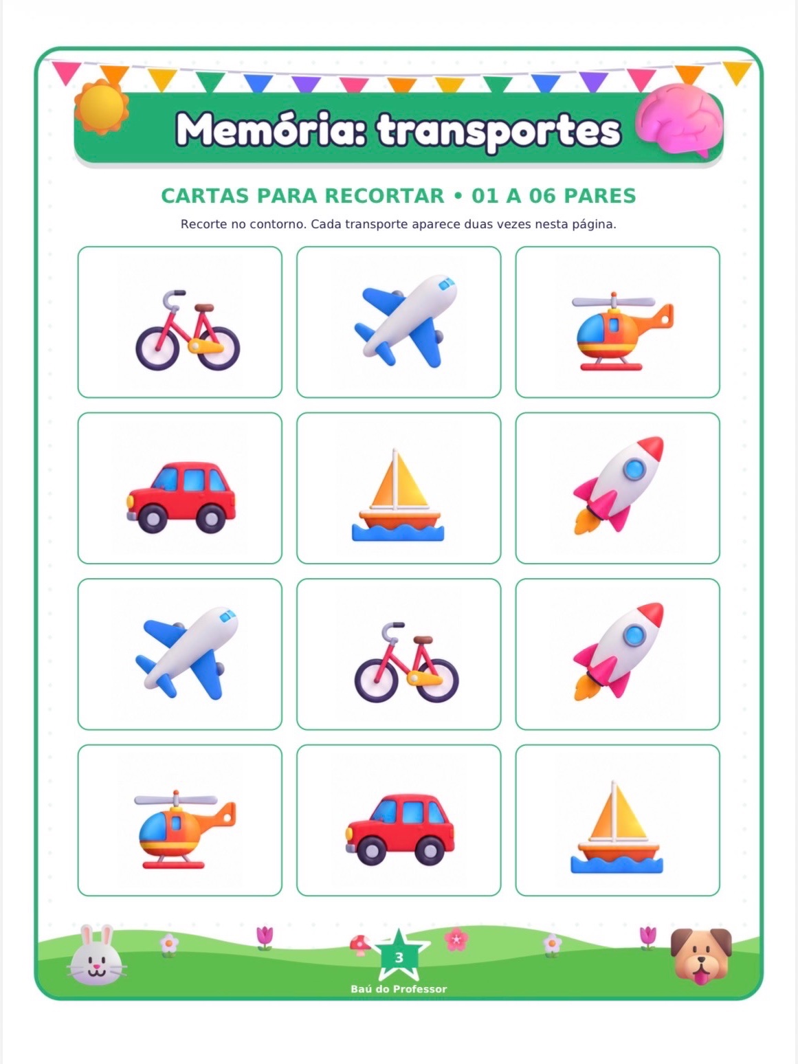 Imagem da galeria 2 de Jogo da Memória dos Meios de Transporte para Imprimir — 18 Pares PDF