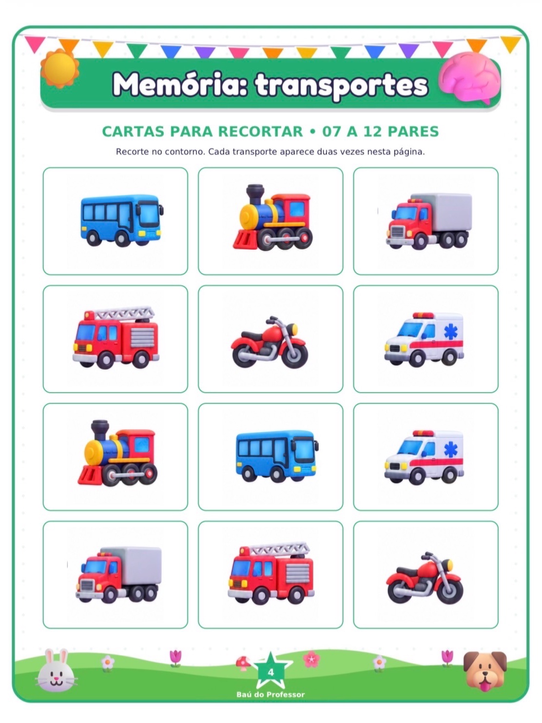 Imagem da galeria 3 de Jogo da Memória dos Meios de Transporte para Imprimir — 18 Pares PDF