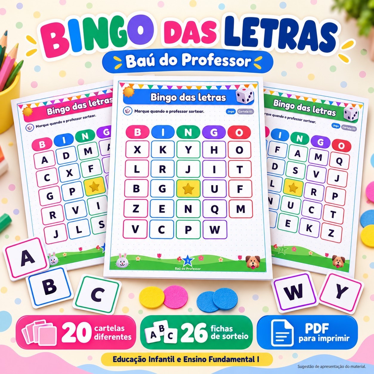 Capa de Bingo das Letras para Imprimir — 20 Cartelas em PDF