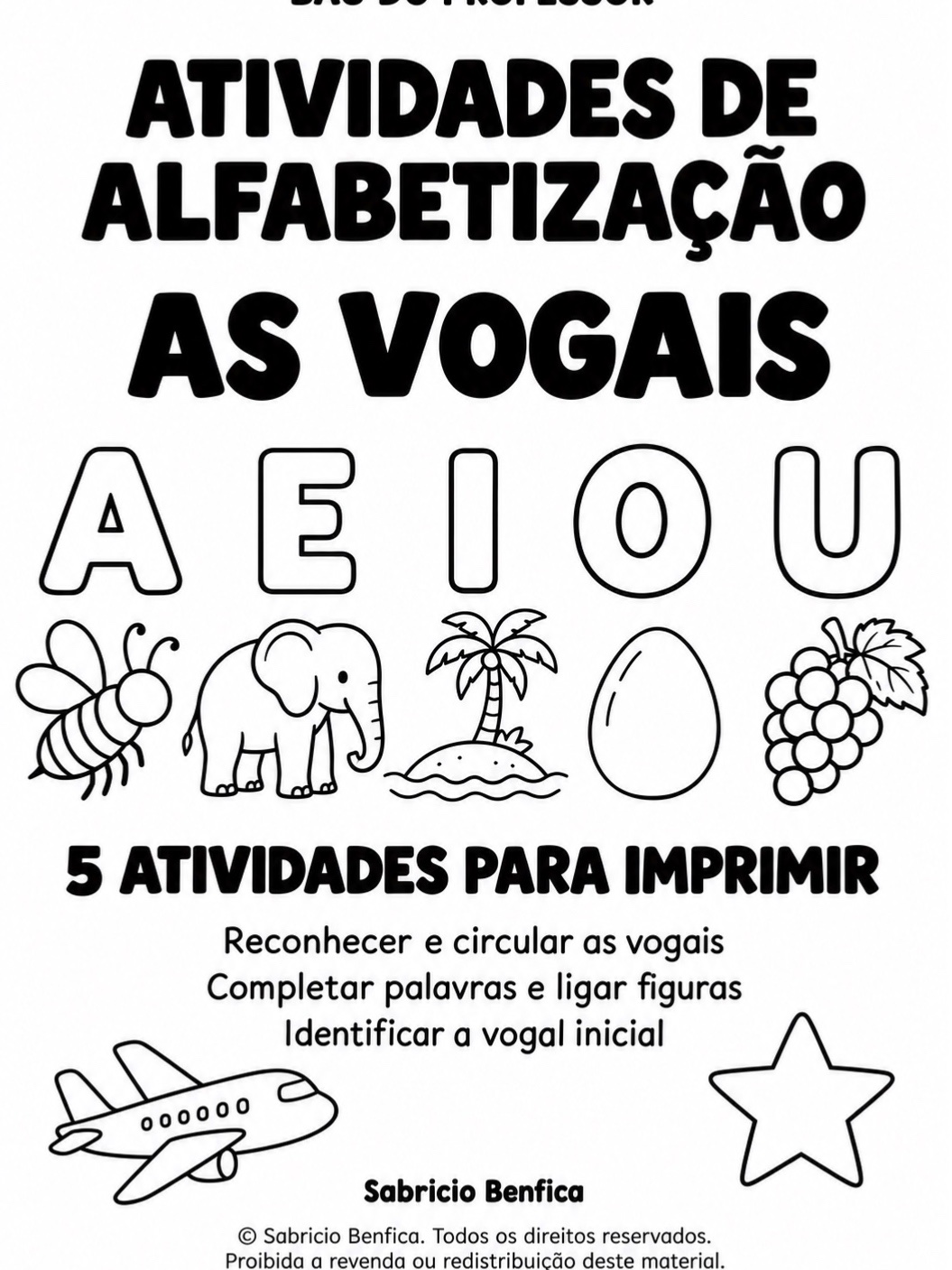 Capa de Atividades de Alfabetização: Vogais para Imprimir em PDF
