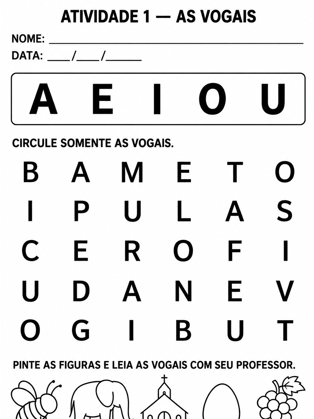 Imagem da galeria 1 de Atividades de Alfabetização: Vogais para Imprimir em PDF