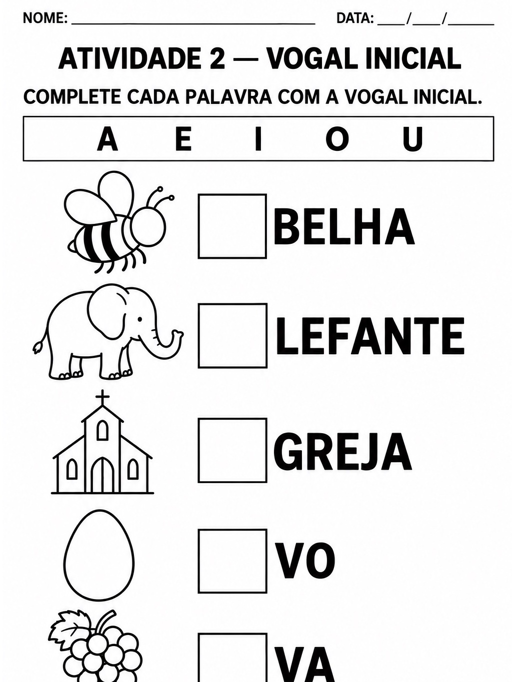 Imagem da galeria 2 de Atividades de Alfabetização: Vogais para Imprimir em PDF