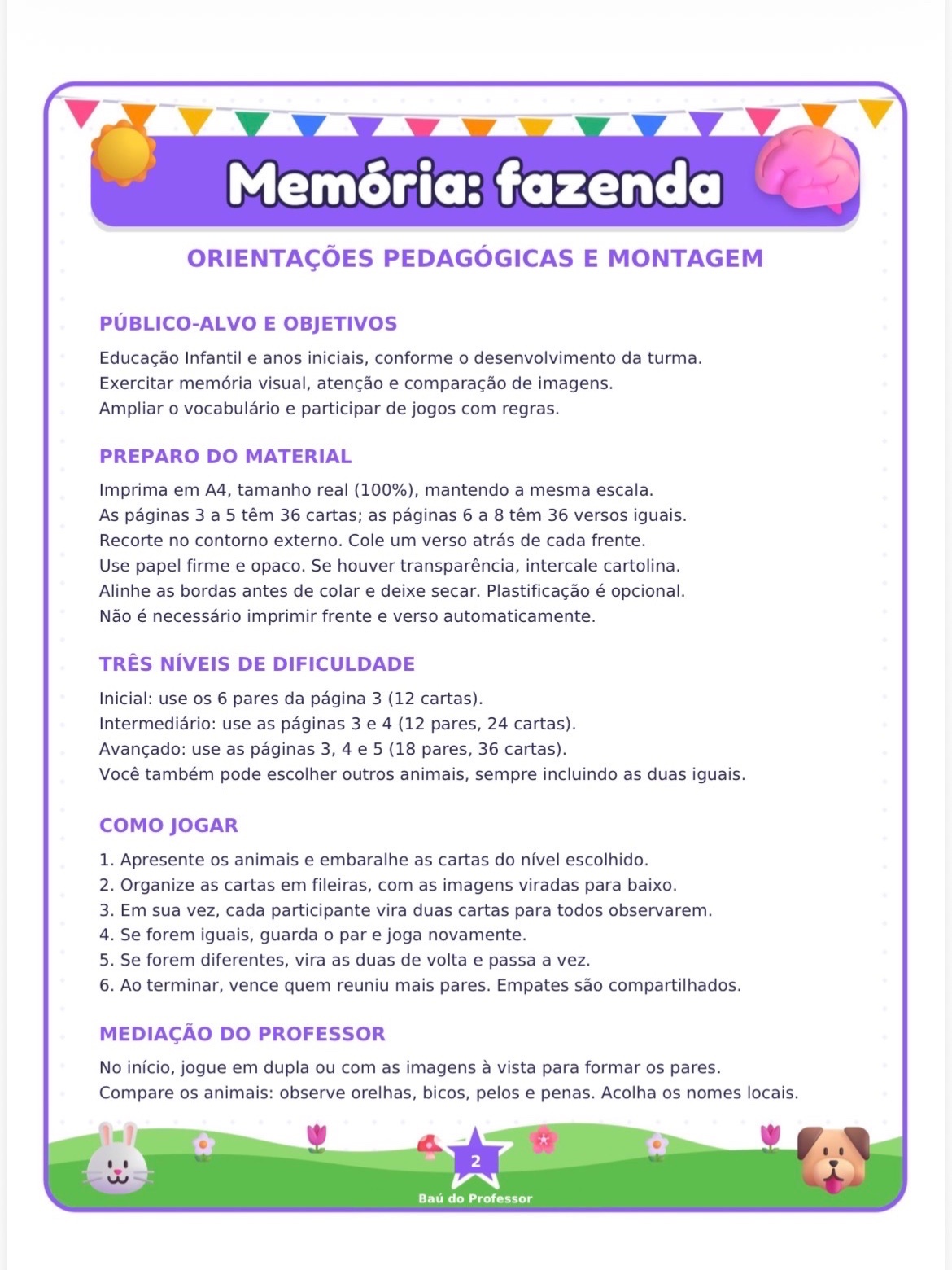 Imagem da galeria 2 de Jogo da Memória Animais da Fazenda para Imprimir — 18 Pares PDF