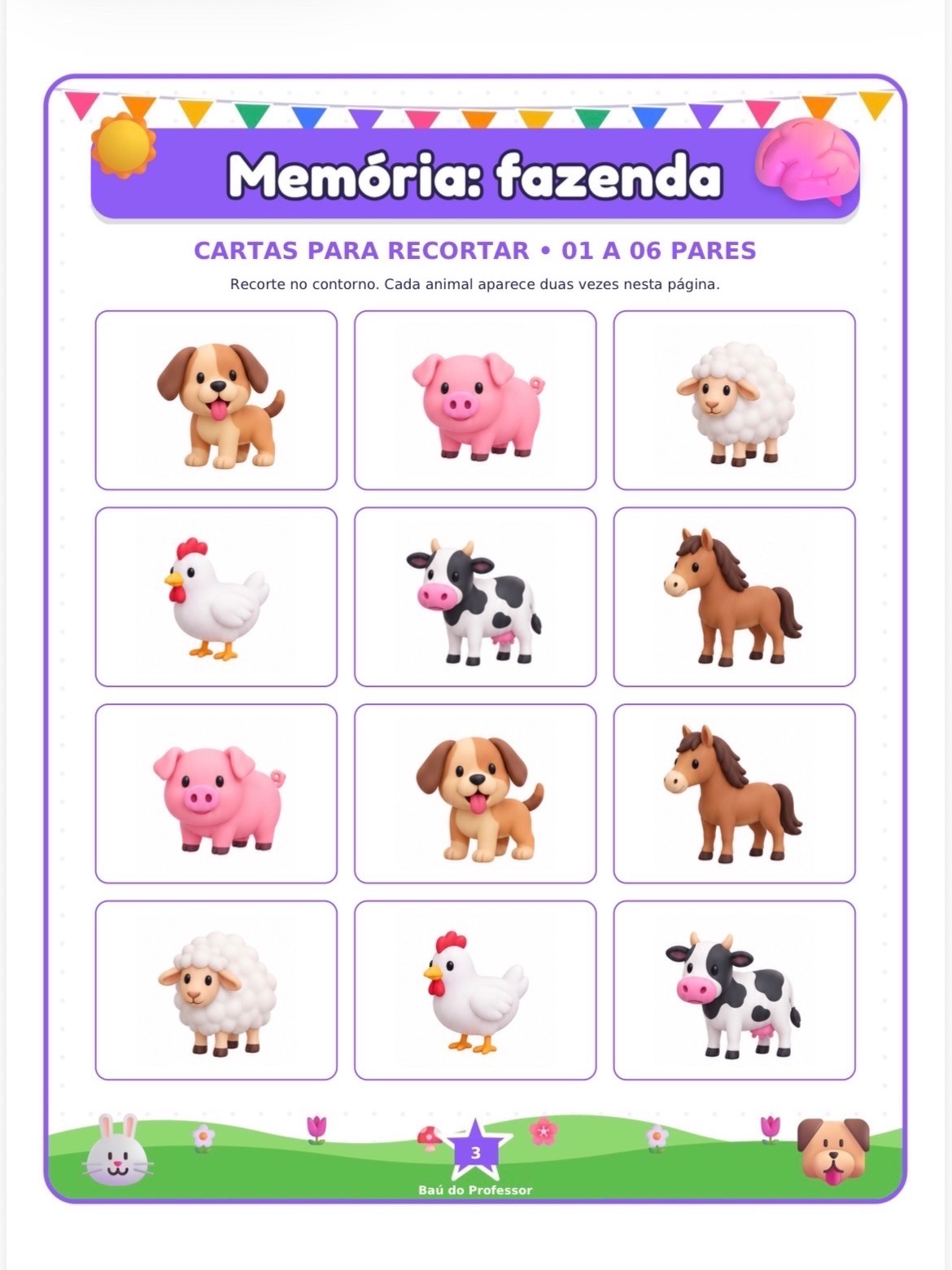 Imagem da galeria 3 de Jogo da Memória Animais da Fazenda para Imprimir — 18 Pares PDF