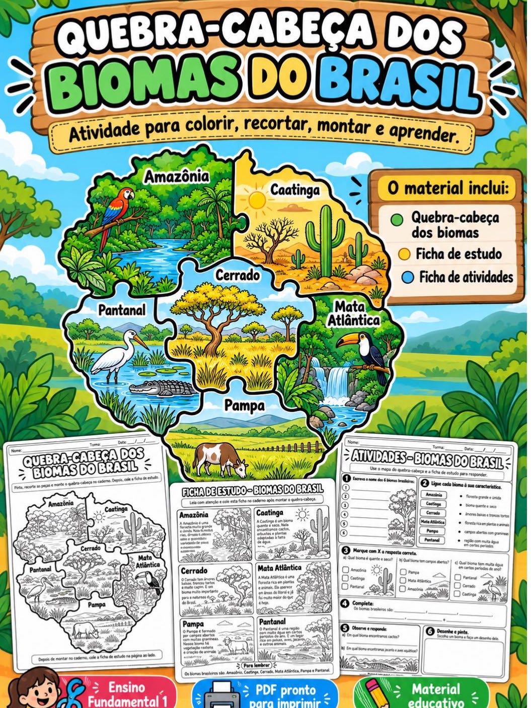 Capa de Quebra-Cabeça dos Biomas do Brasil – Atividade de Ciências EF1