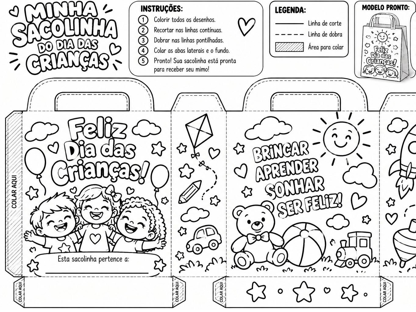 Imagem da galeria 1 de Sacolinha do Dia das Crianças para Colorir e Montar
