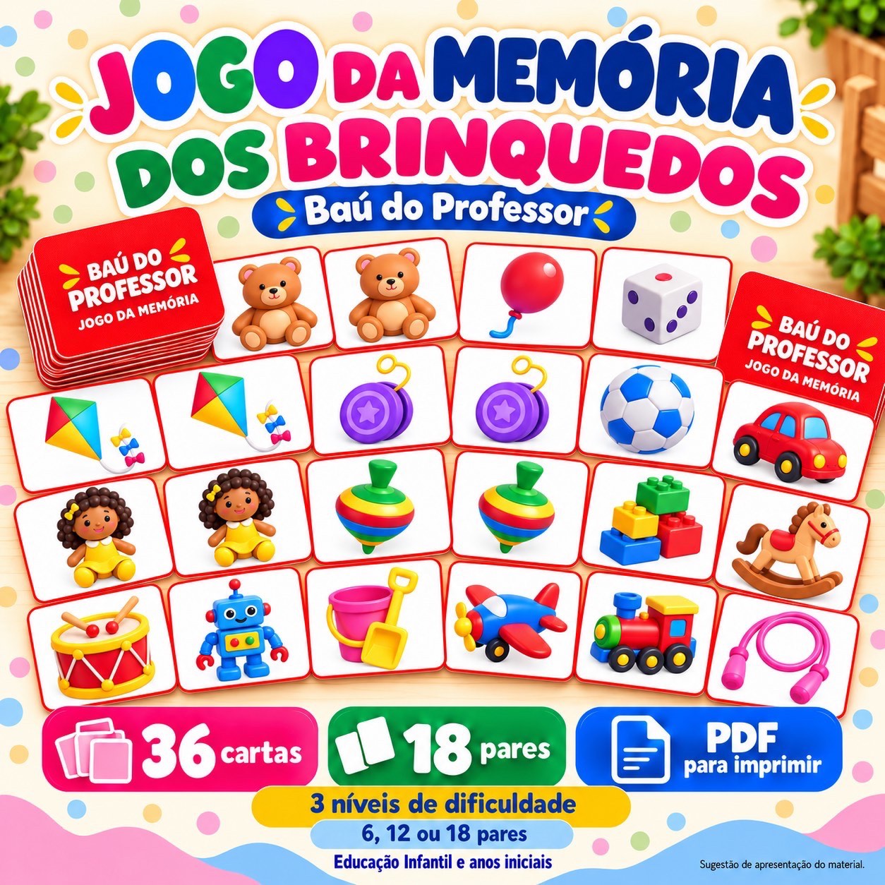 Capa de Jogo da Memória dos Brinquedos para Imprimir — 18 Pares PDF