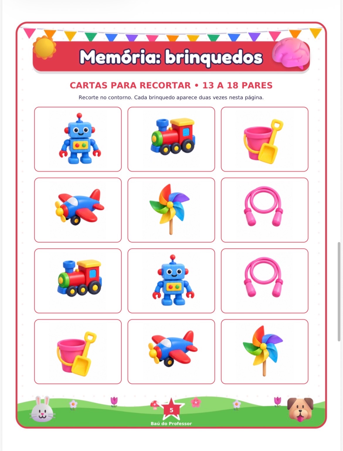 Imagem da galeria 1 de Jogo da Memória dos Brinquedos para Imprimir — 18 Pares PDF