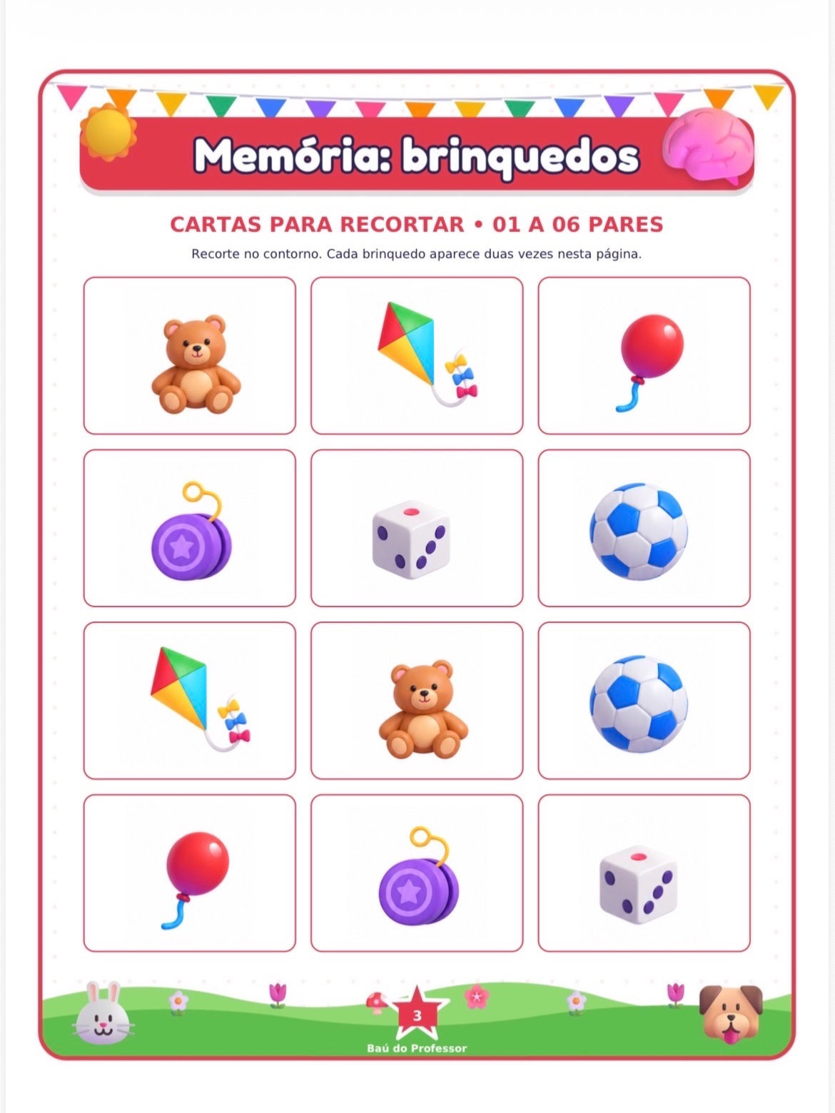 Imagem da galeria 3 de Jogo da Memória dos Brinquedos para Imprimir — 18 Pares PDF