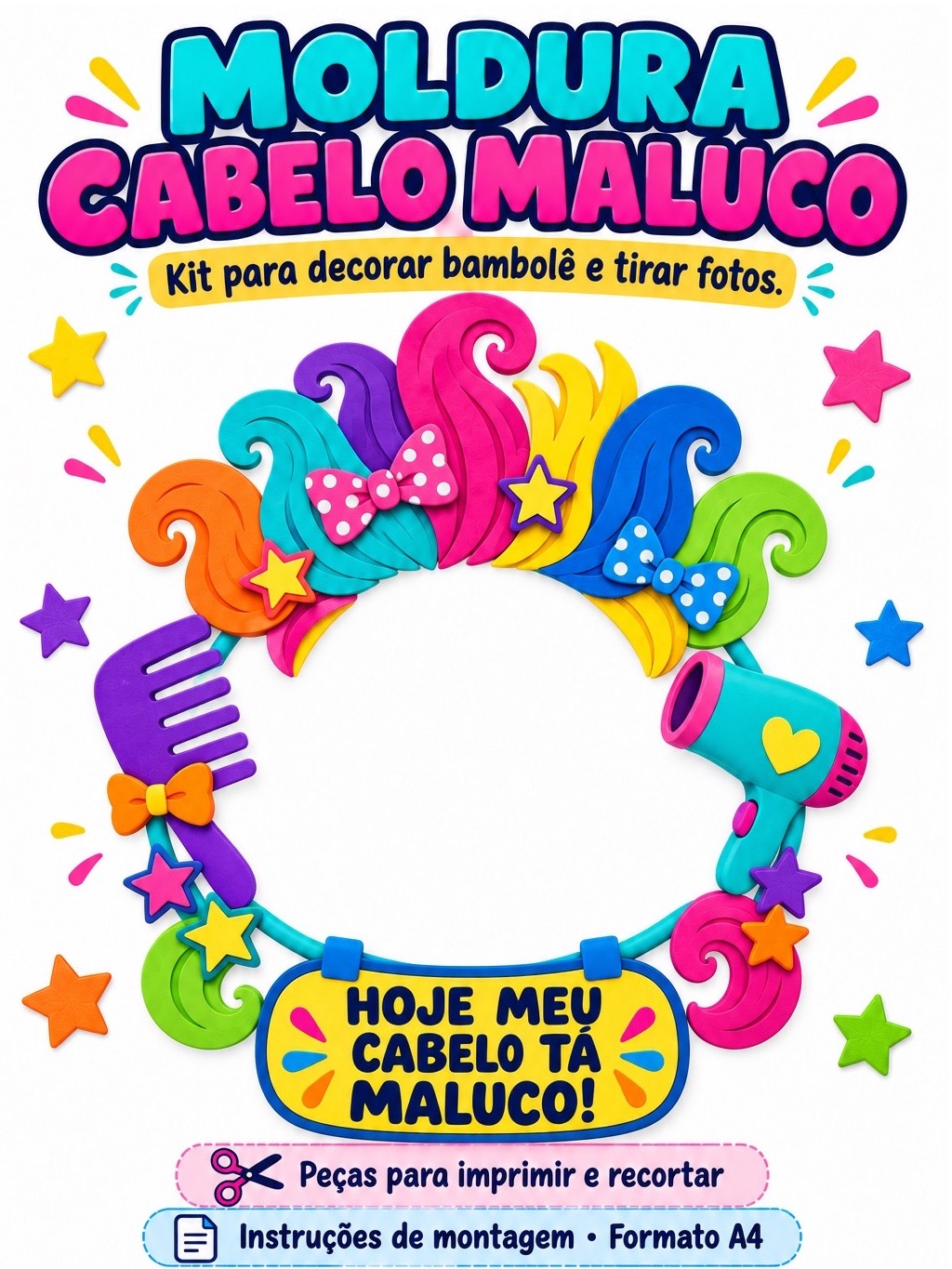 Capa de Moldura Cabelo Maluco para Bambolê – Kit para Imprimir