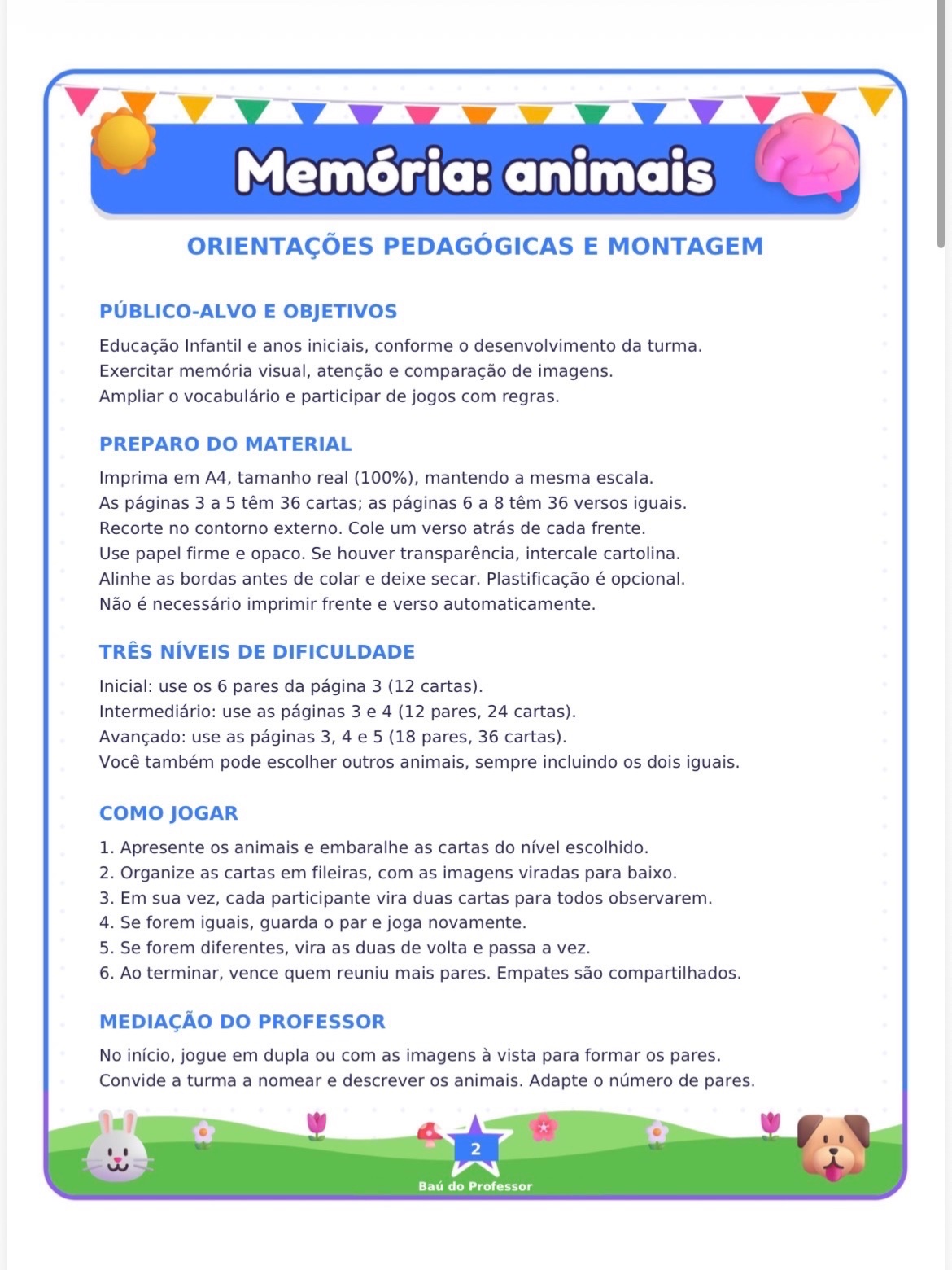 Imagem da galeria 1 de Jogo da Memória dos Animais para Imprimir — 18 Pares em PDF