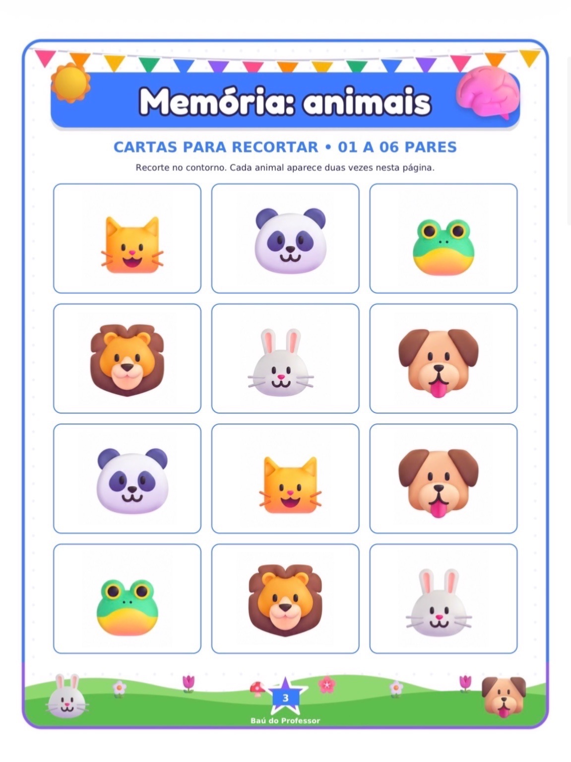 Imagem da galeria 2 de Jogo da Memória dos Animais para Imprimir — 18 Pares em PDF