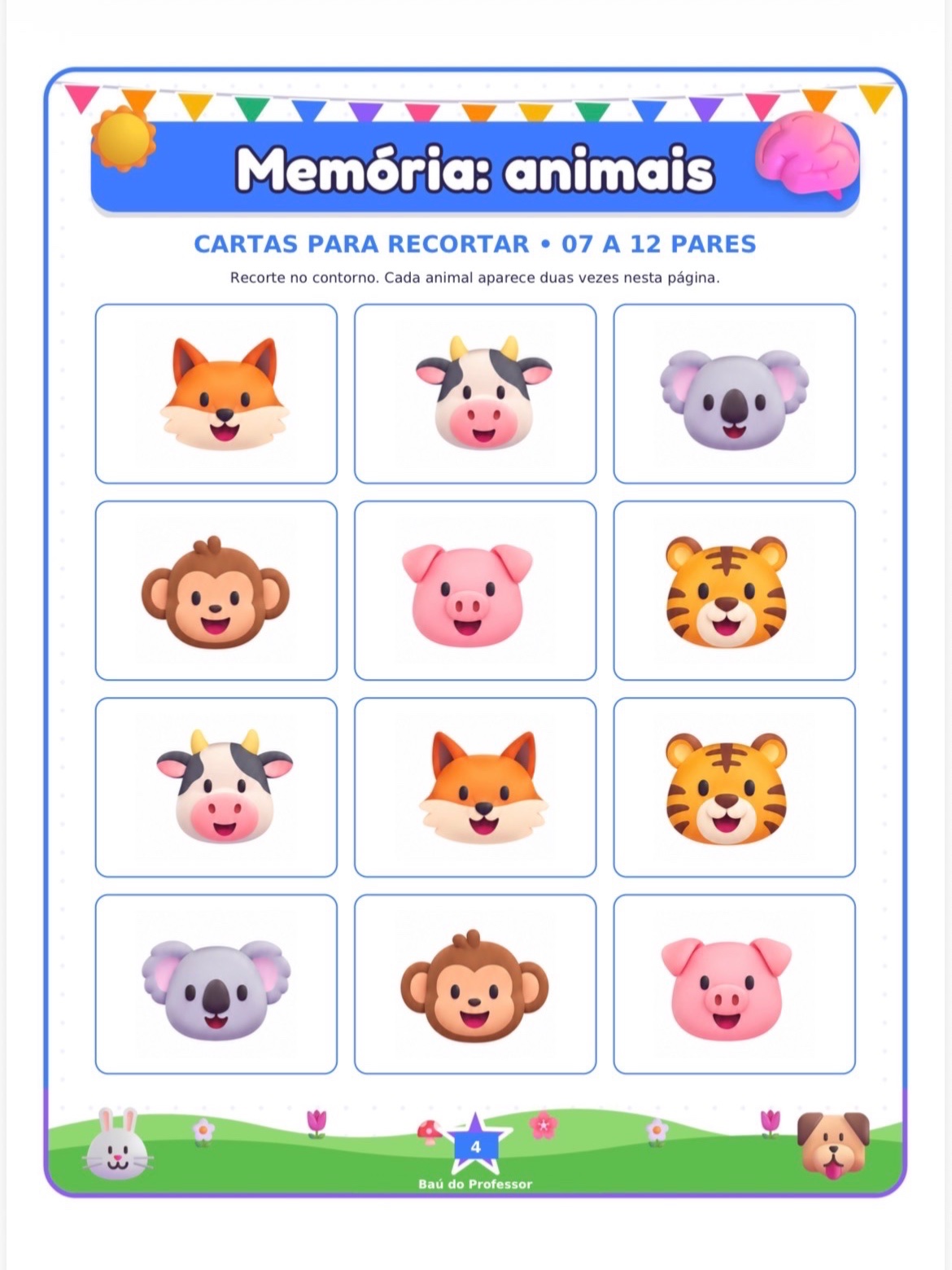 Imagem da galeria 3 de Jogo da Memória dos Animais para Imprimir — 18 Pares em PDF