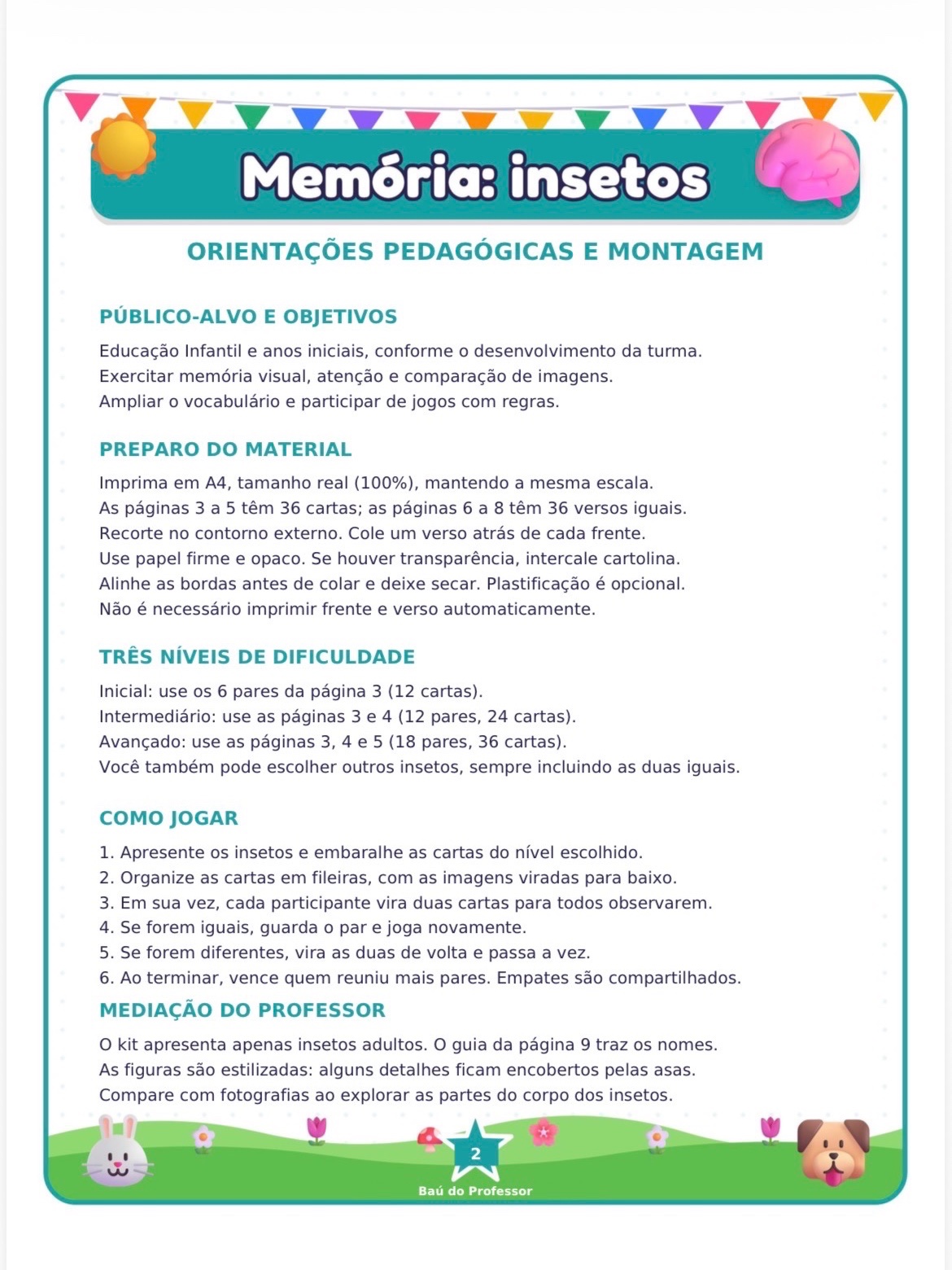 Imagem da galeria 1 de Jogo da Memória dos Insetos para Imprimir — 18 Pares PDF