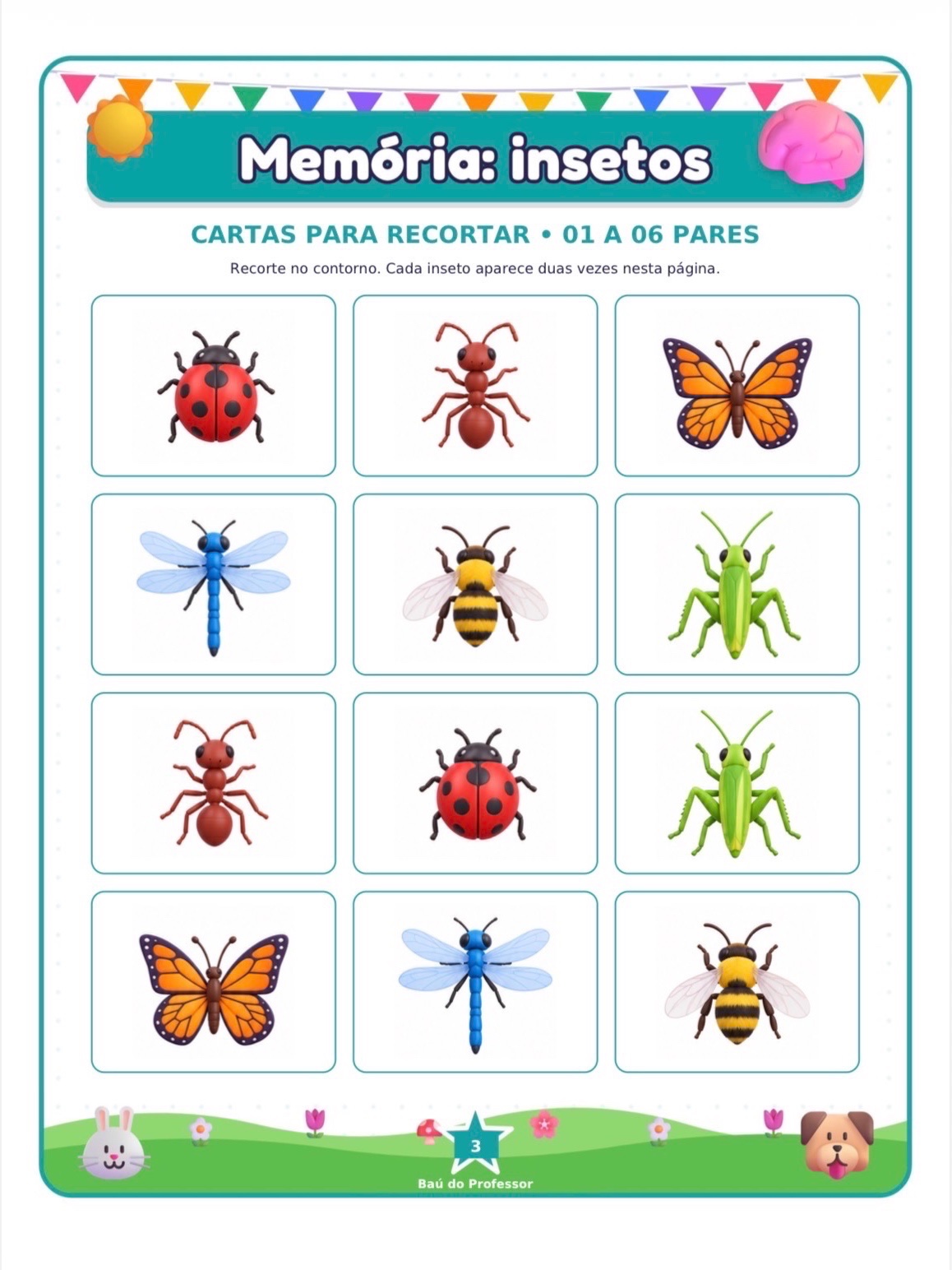 Imagem da galeria 2 de Jogo da Memória dos Insetos para Imprimir — 18 Pares PDF